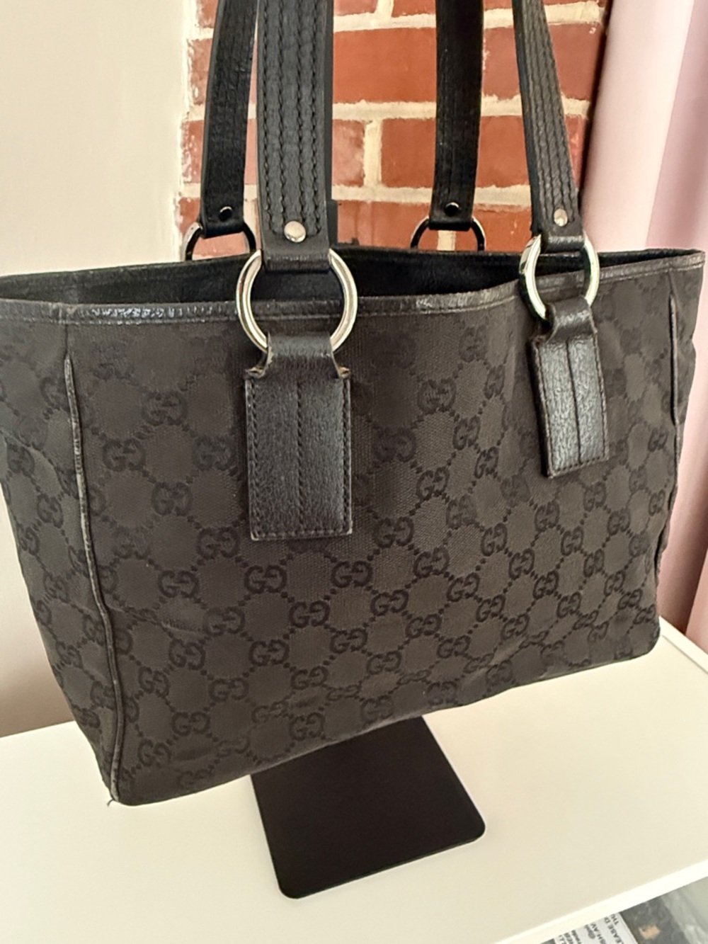 Authentic Gucci Black GG Canvas Tote with Leather Straps - Picture 3 of 6